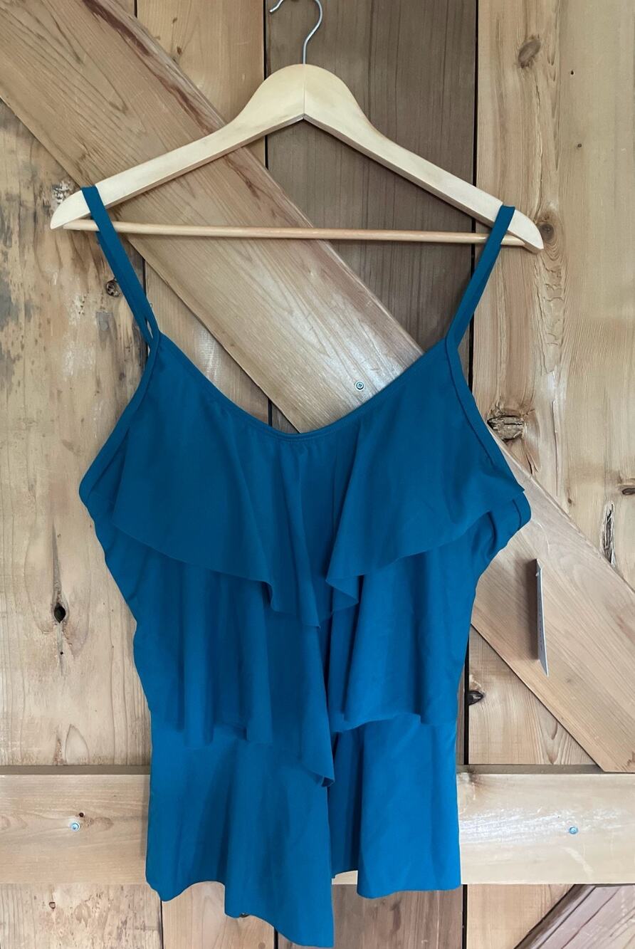NWT Meet Curve Teal Fully Padded, Lined, Ruffled Tankini Top, Size 2XL Beach